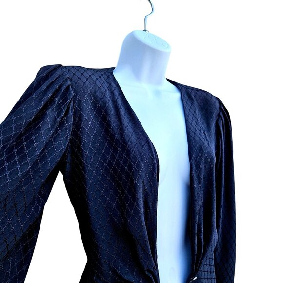 1980s Emanuel Ungaro Parelle Paris Black Silk Jacquard Peplum Jacket w/ Big Shou - Picture 9 of 13
